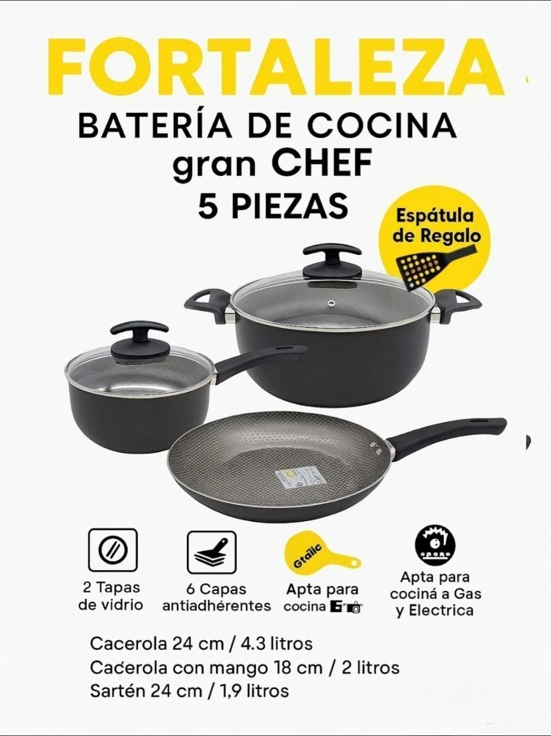 BATERIA DE OLLAS 5 PC GRAN CHEFF FORTALEZA