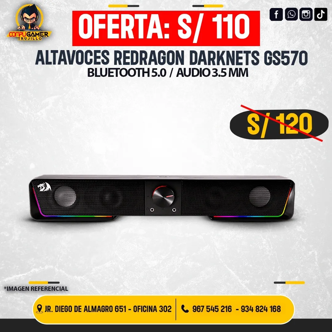 PARLANTE REDRAGON DARKNETS GS570 RGB, BLUETOOTH 