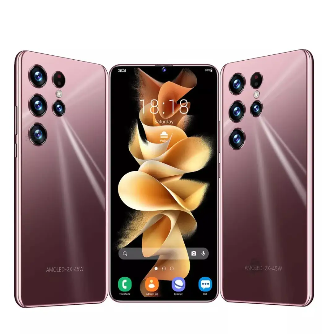 Celular Smartphone Realmi R1 F-HD 6.8" con tres cámaras bronce, diseño tipo Galaxy S 22 ultra 