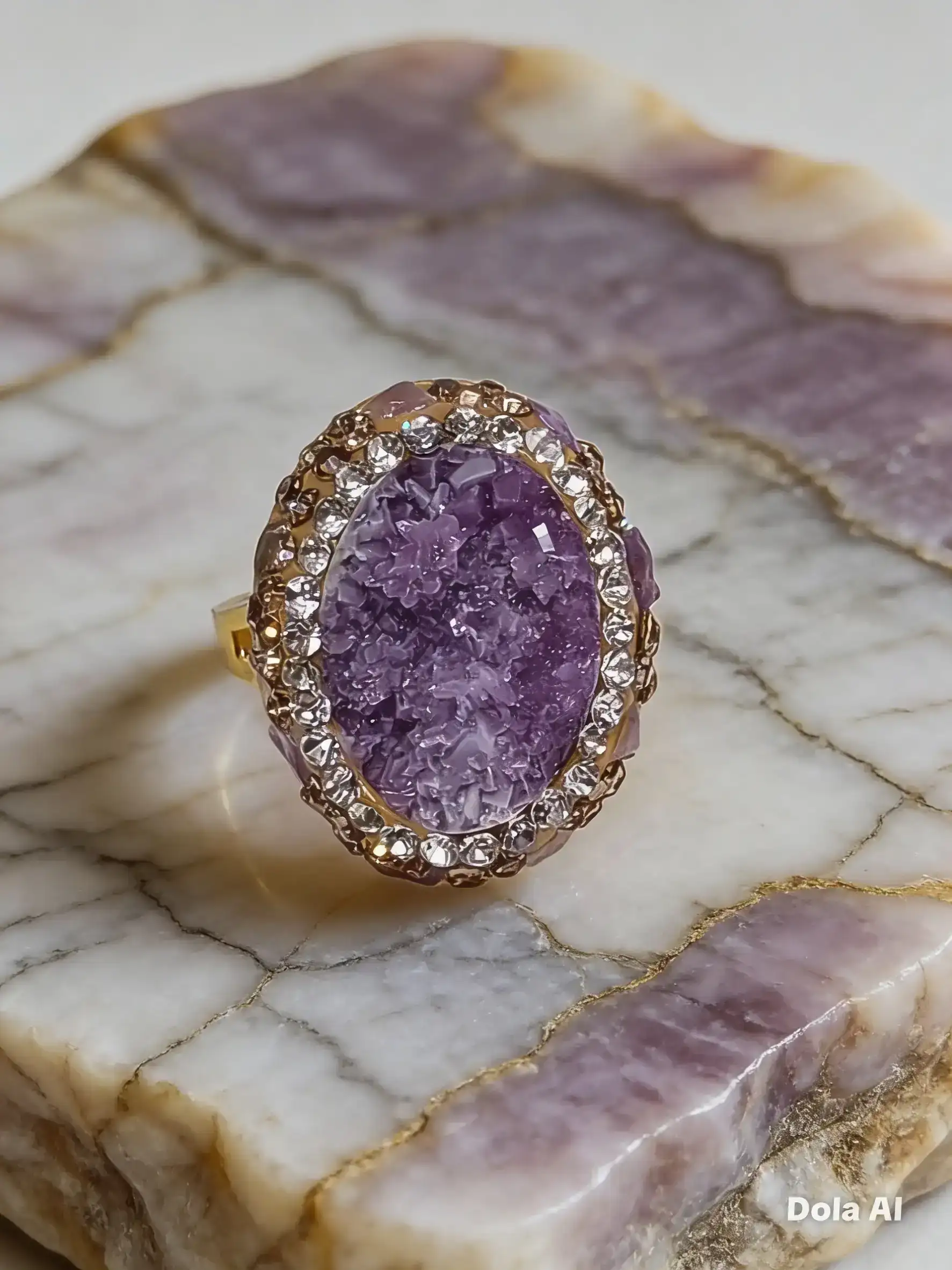 Anillo piedra natural amatista druzza