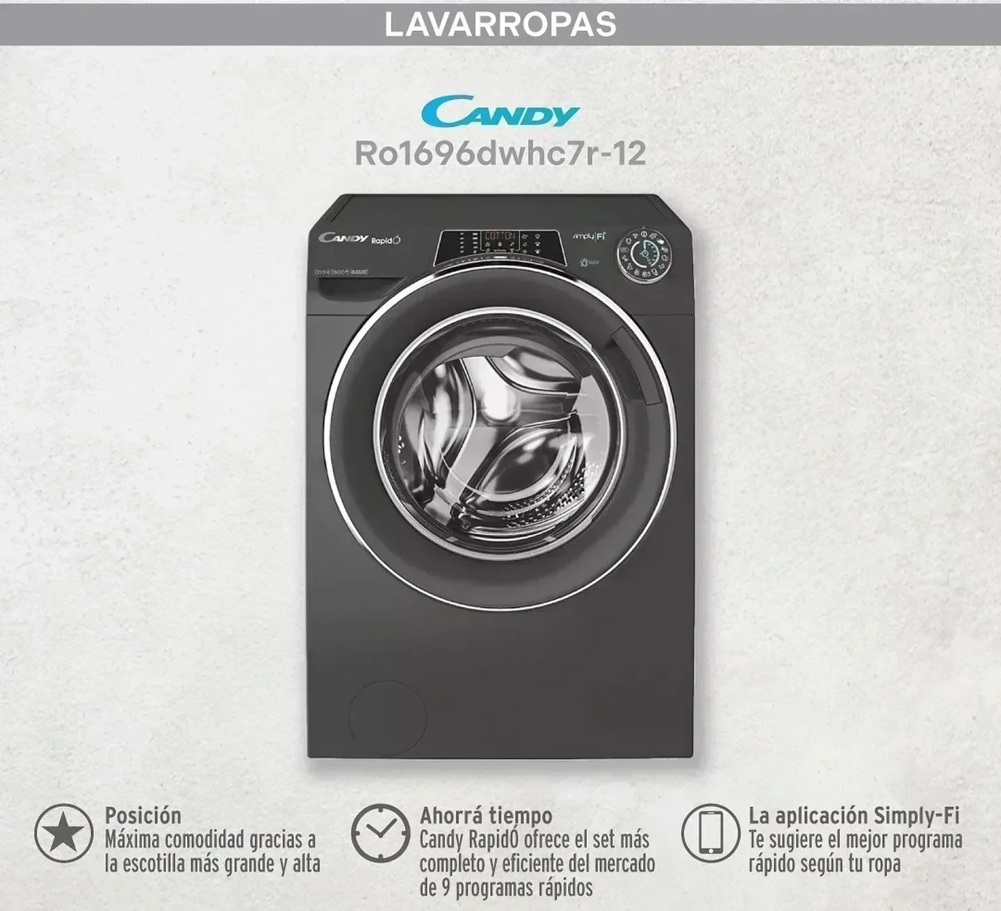 Lavarropas Candy 9kg RO1696DWHC7r-12