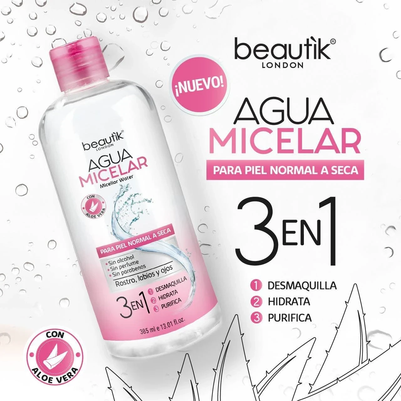 Agua Micelar Beautik London para Piel Mixta a Grasa 🌸💞