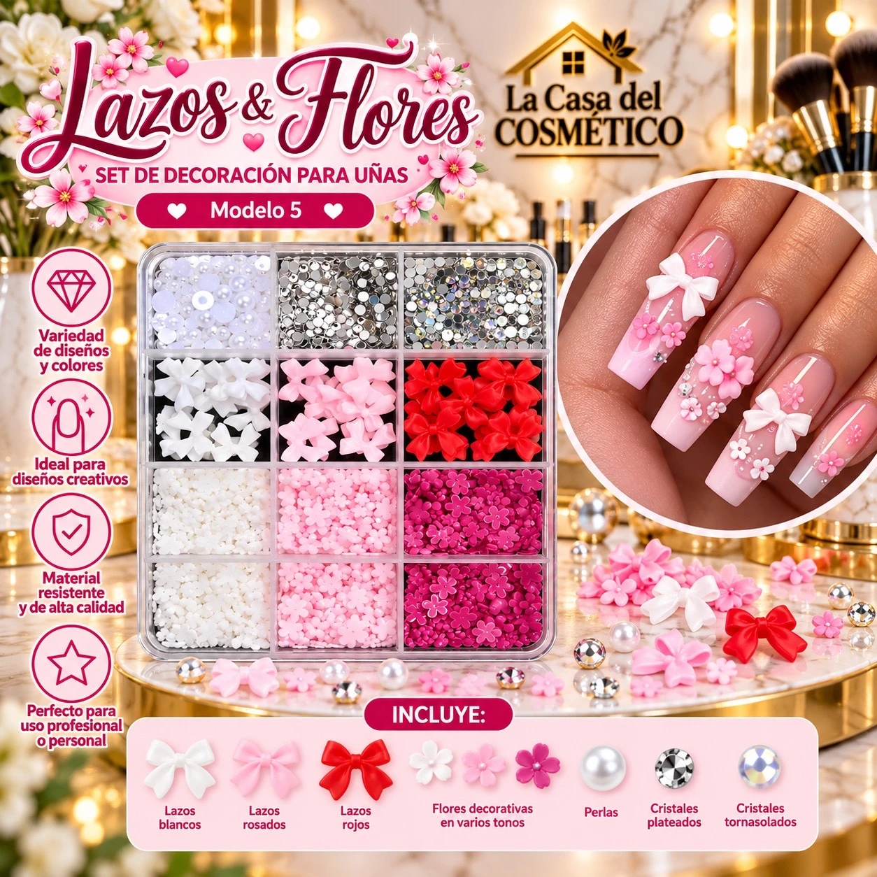 lumera set decoracion para uñas lazos y flores
