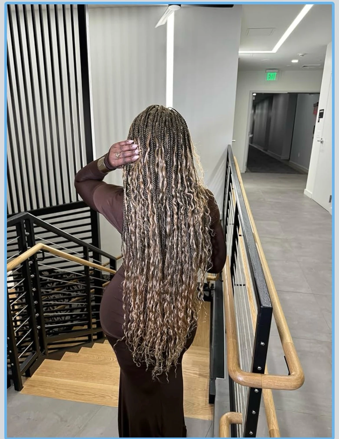 Peluca de Cabello Humano con Rizos Bohemios Atada a Mano de Encaje Completo HD - 36" Trenzas Sintéticas de Caja Pequeña Nivel Salón (100 Trenzas, Alta Densidad) Encaje Suizo HD Pre-Cortado 2
