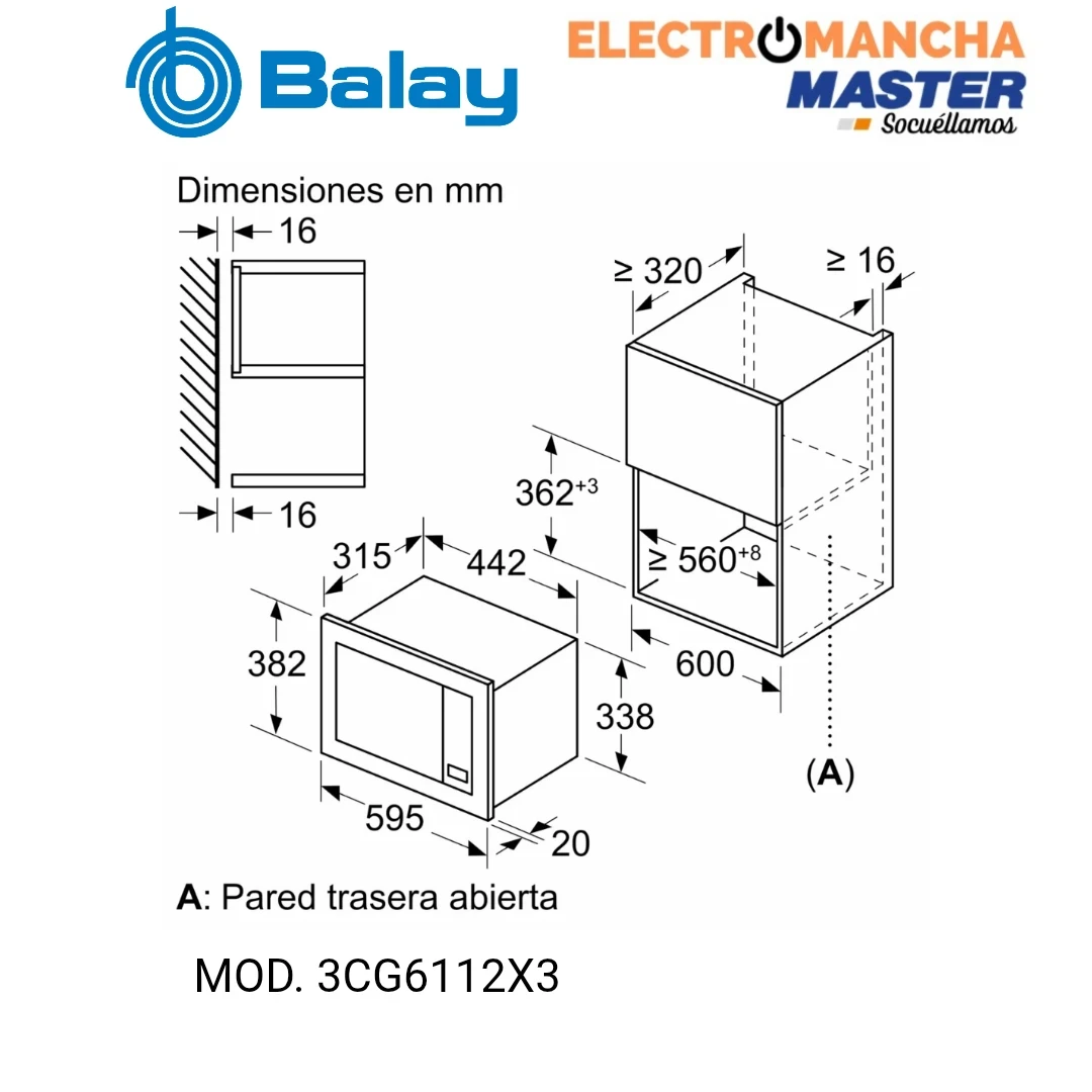 MICROONDAS INTEGRACION BALAY 3CG6112X3 20L GRILL INOX  4
