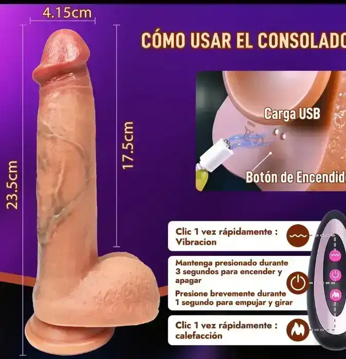 Vibrador Pene Realista a Control Remoto 23.5 x 4.1 Cms 2