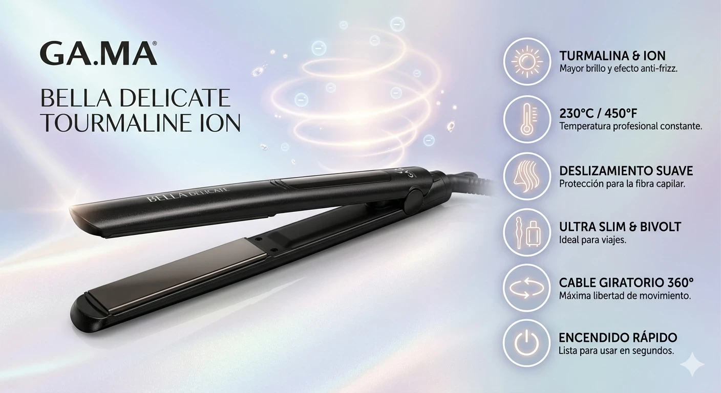 Planchita de Pelo GA.MA Bella Delicate Tourmaline Ion 3