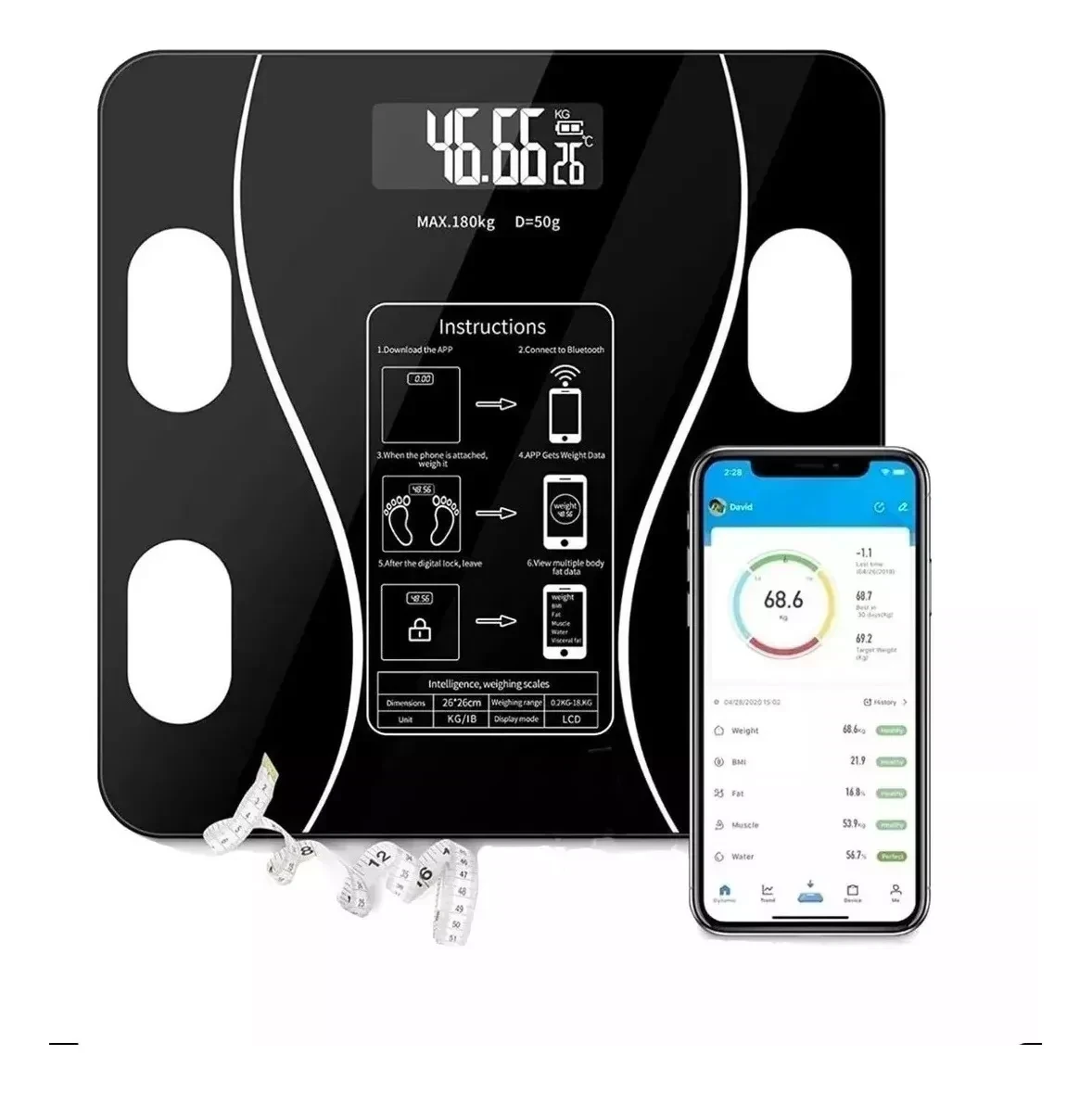 Pesa Digital De Baño App Inteligente Bluetooth 