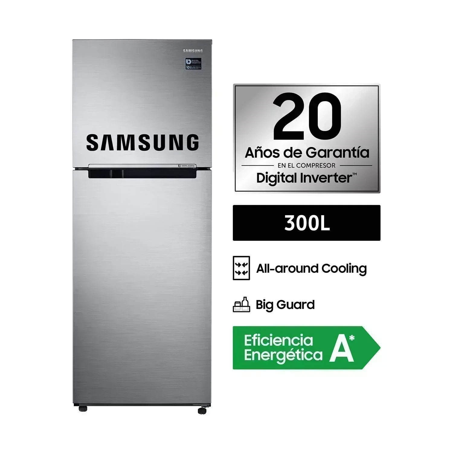 HELADERA SAMSUNG 300 LITROS SILVER INVERTER 