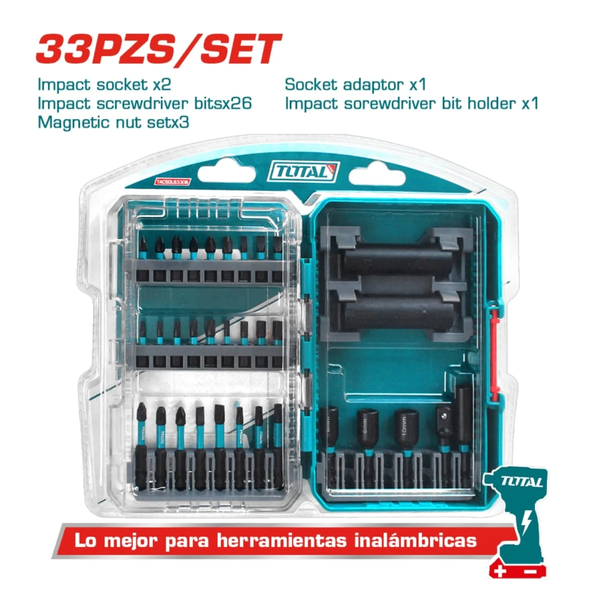 TACSDL63306 Set puntas para atornillador de impacto 33 piezas total