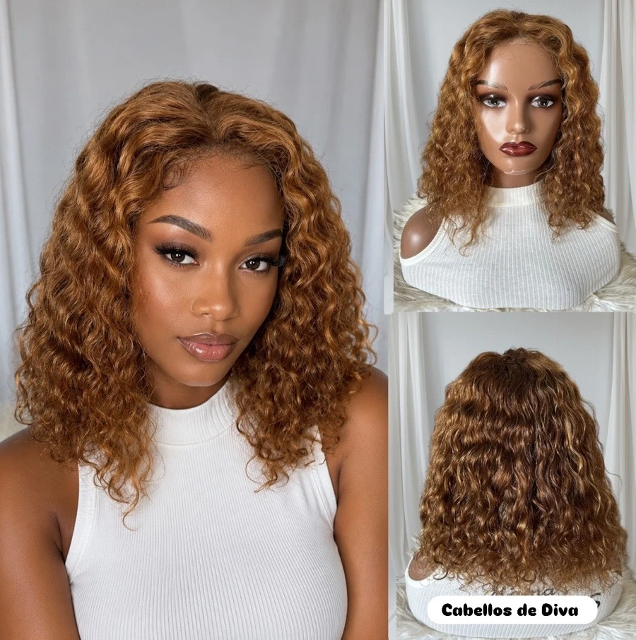 peluca rizada cabello humano 12 pulgadas, frontal lace 4x4 glueless 