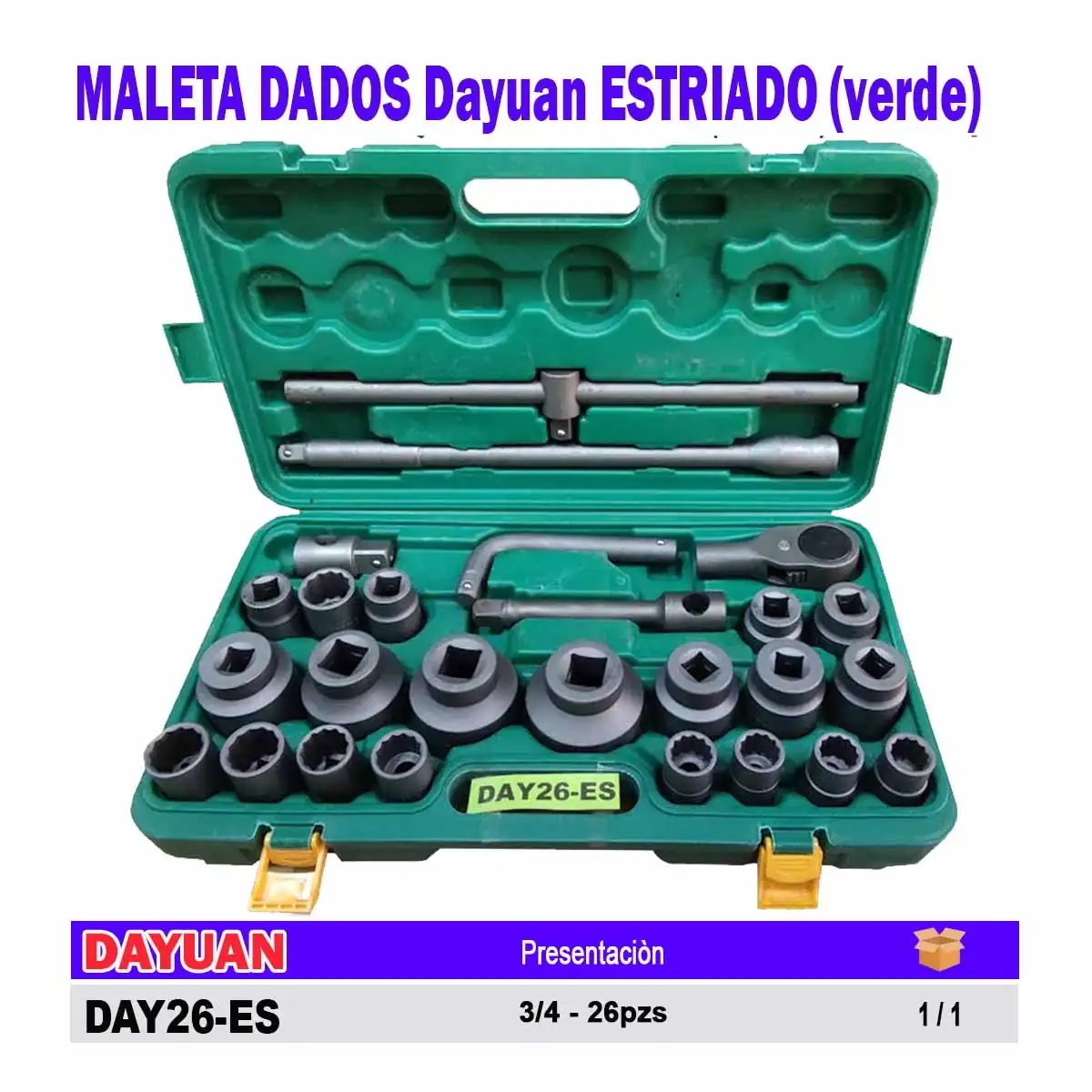 MALETA DADOS Dayuan ESTRIADO (verde) 3/4 - 26pzs