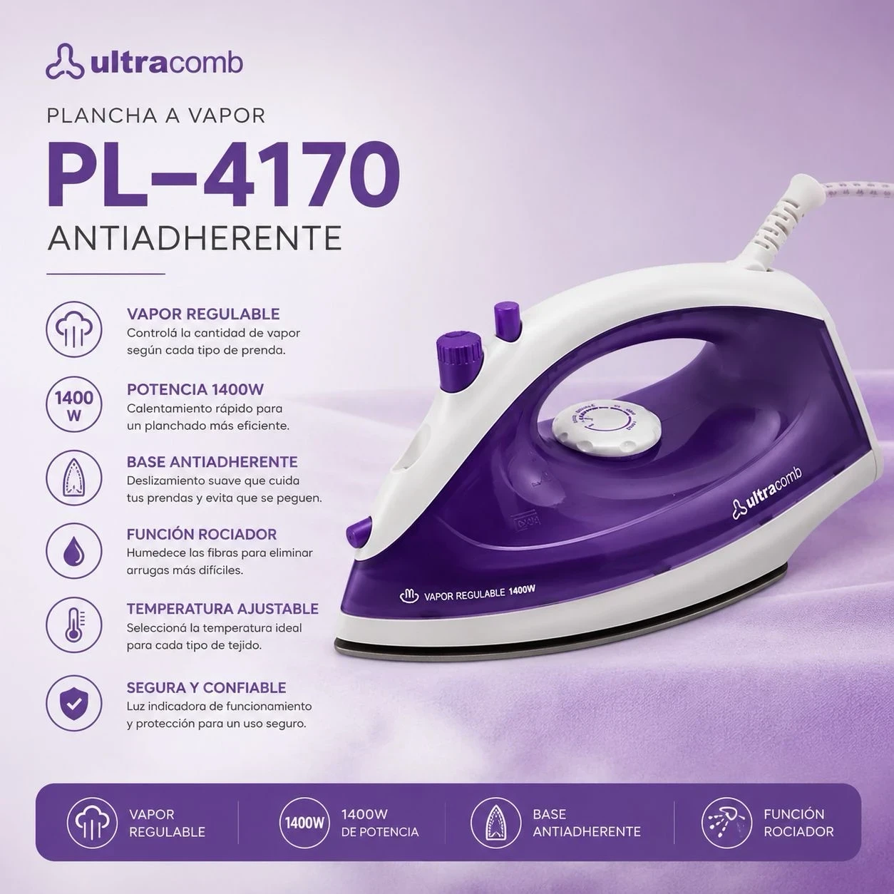 Plancha a Vapor Ultracomb PL-4170 Antiadherente