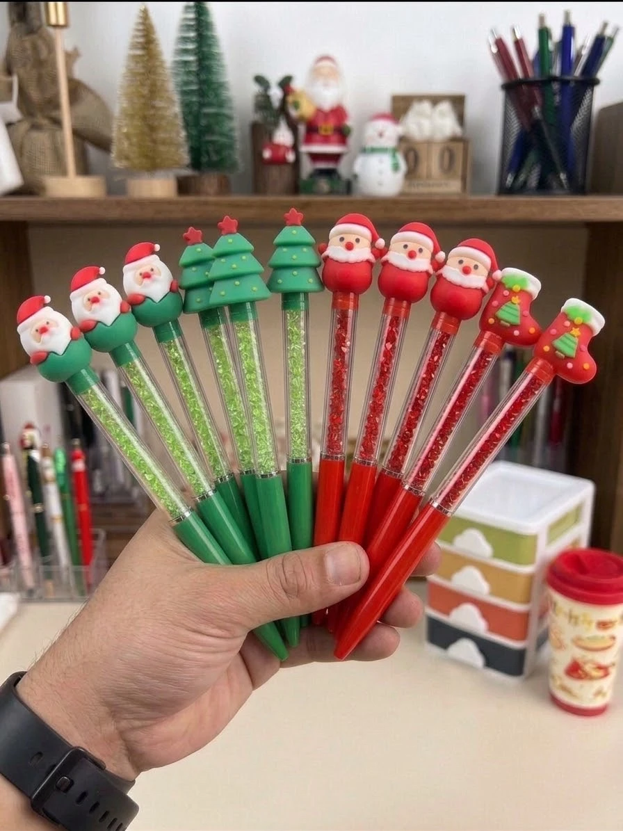 Docena de Plumas Navideñas Con Brillos Y Figuras 3D De Silicona