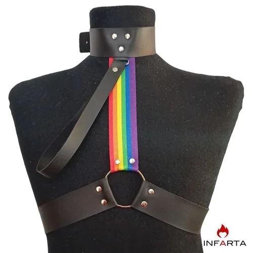 Pechera Lgbt Unisex Regulable Con Collar Y Correa 3