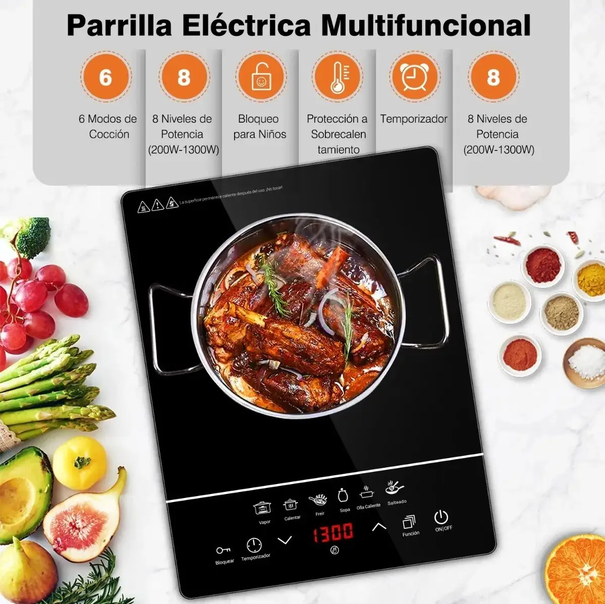Parrilla de inducción estufa cerámica eléctrica 120v negra  2