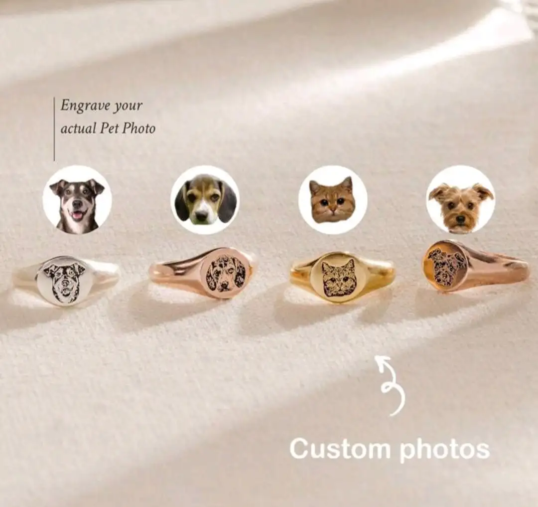 Anillo personalizado con foto de mascota grabada, joyería personalizada con grabado, anillos apilables, regalo significativo para dueños de perros o gatos, regalo para el Día de la Madre, regalo para el Día del Padre, regalo de graduación, regalo de San Valentín, regalo navideño