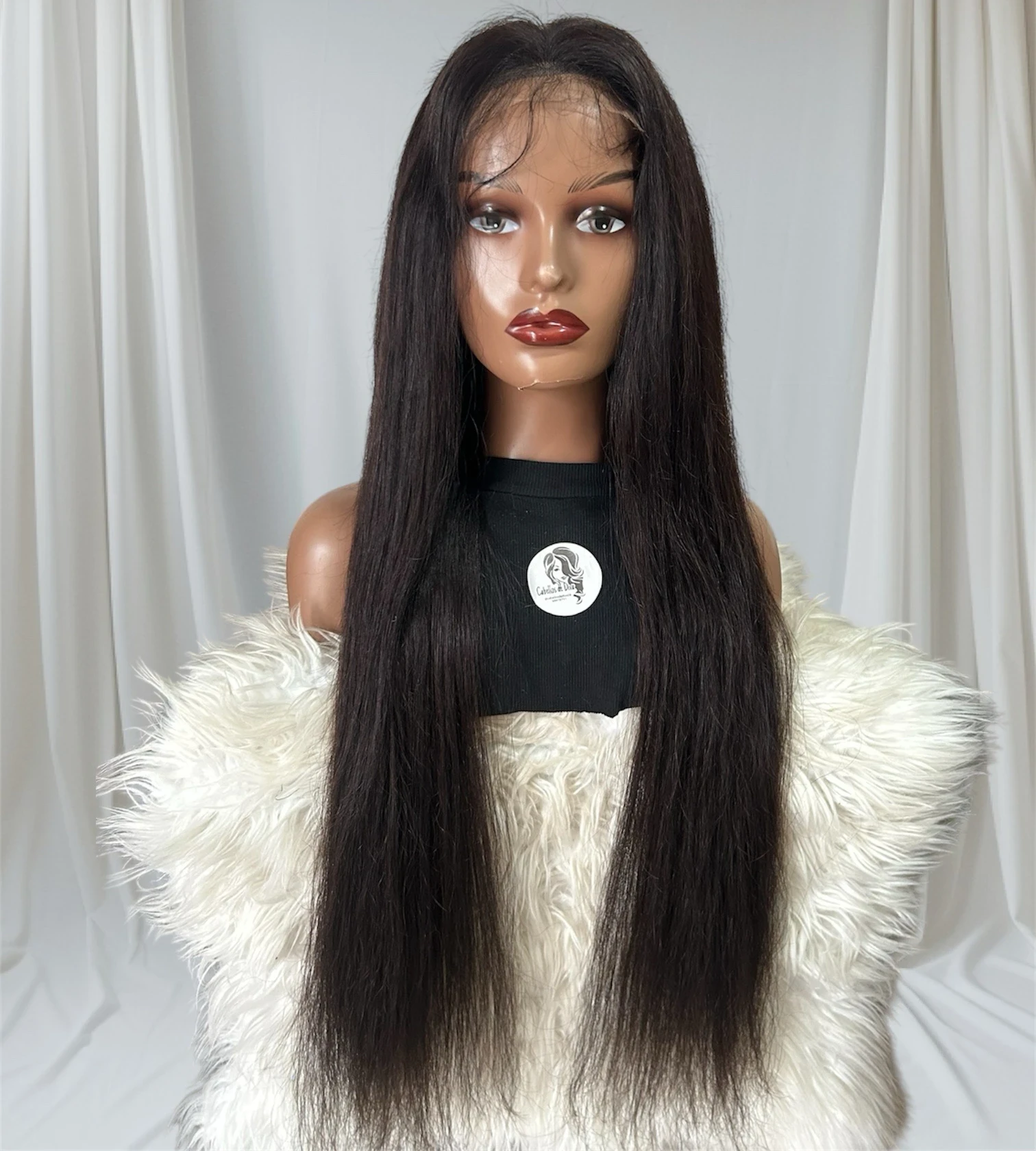 Peluca lisa cabello humano de 32 pulgadas, frontal lace 4x4, 180% densidad  3