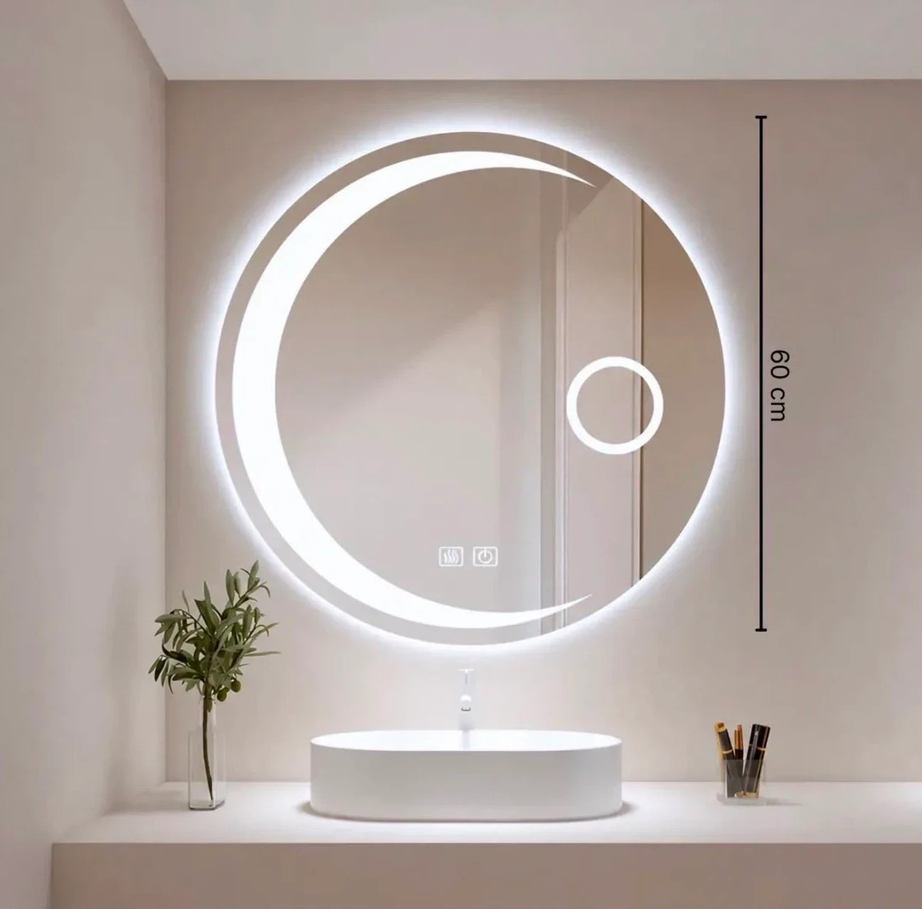 Espejo con luz neutra touch táctil redondo