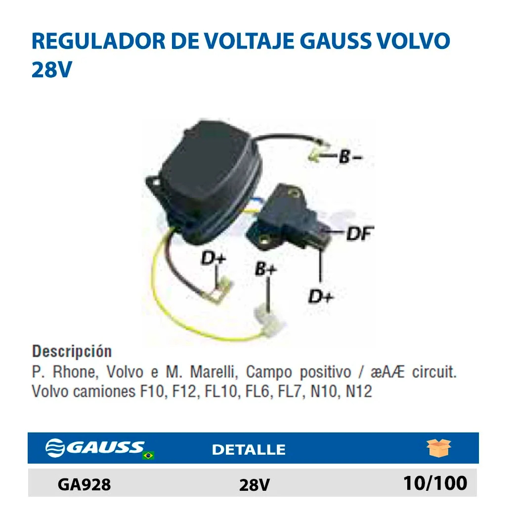 REGULADOR DE VOLTAJE GAUSS VOLVO 28V 