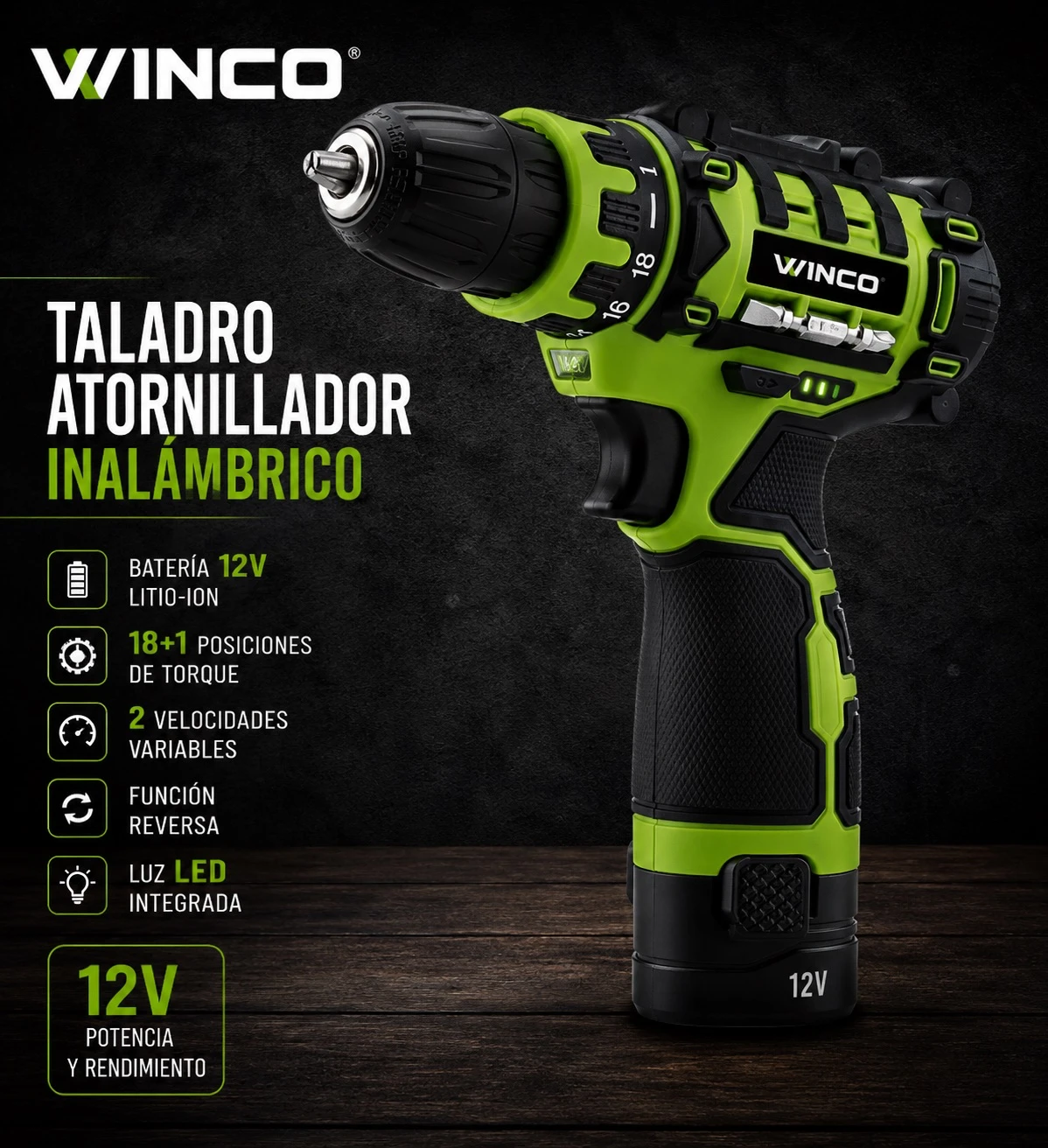 TALADRO ATORNILLADOR INALAMBRICO WINCO 