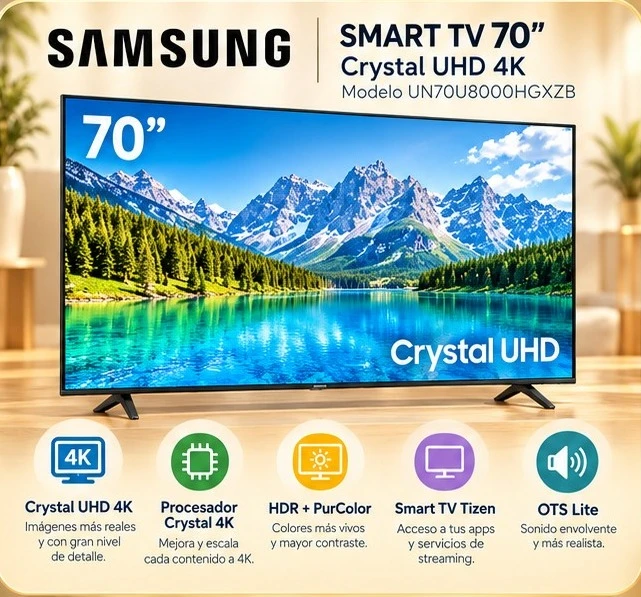 SAMSUNG SMART TV 70” CRYSTAL UHD 4K *CONSULTA DISPONIBILIDAD CON EL VENDEDOR*