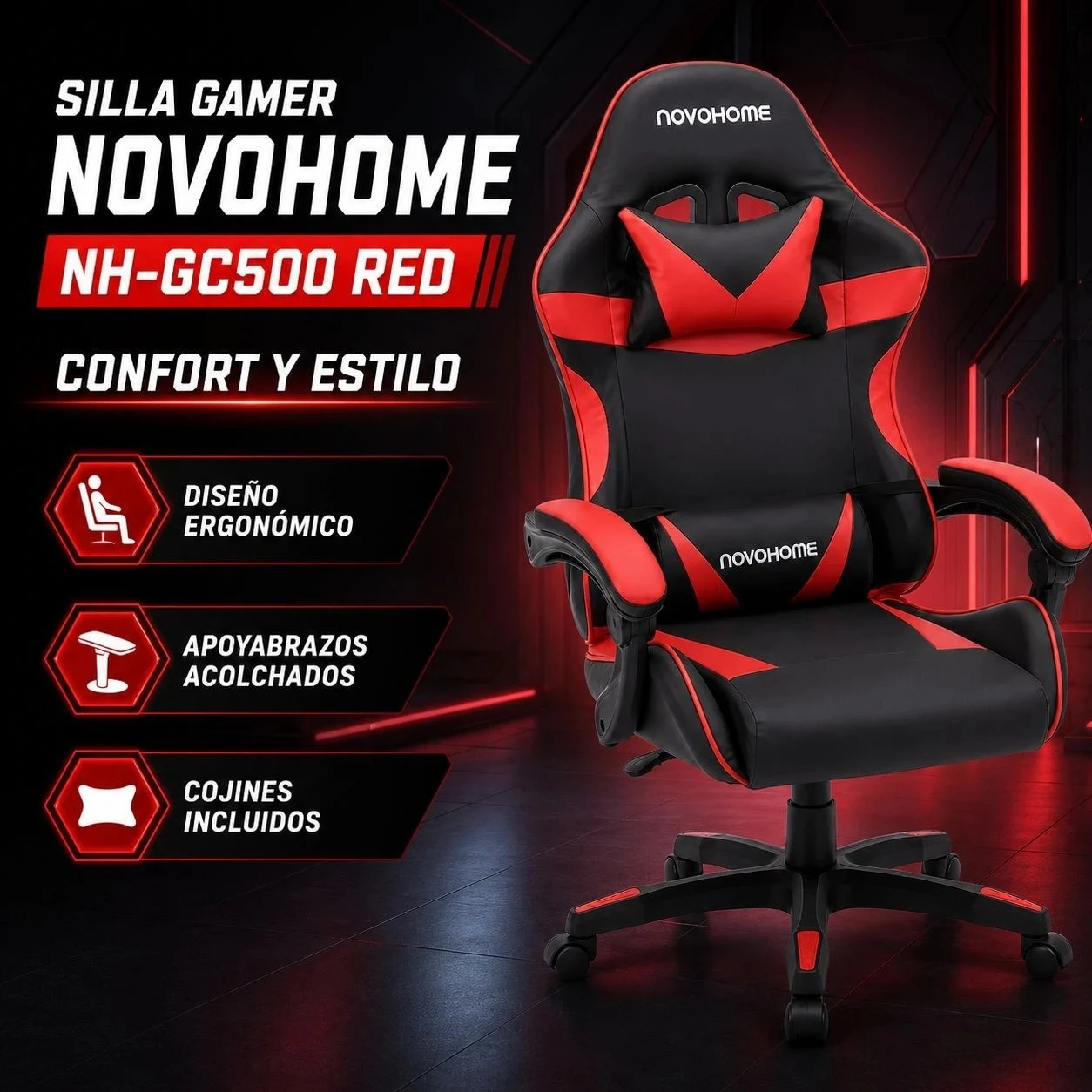 SILLA GAMER NOVOHOME RESPALDO RECLINABLE 4