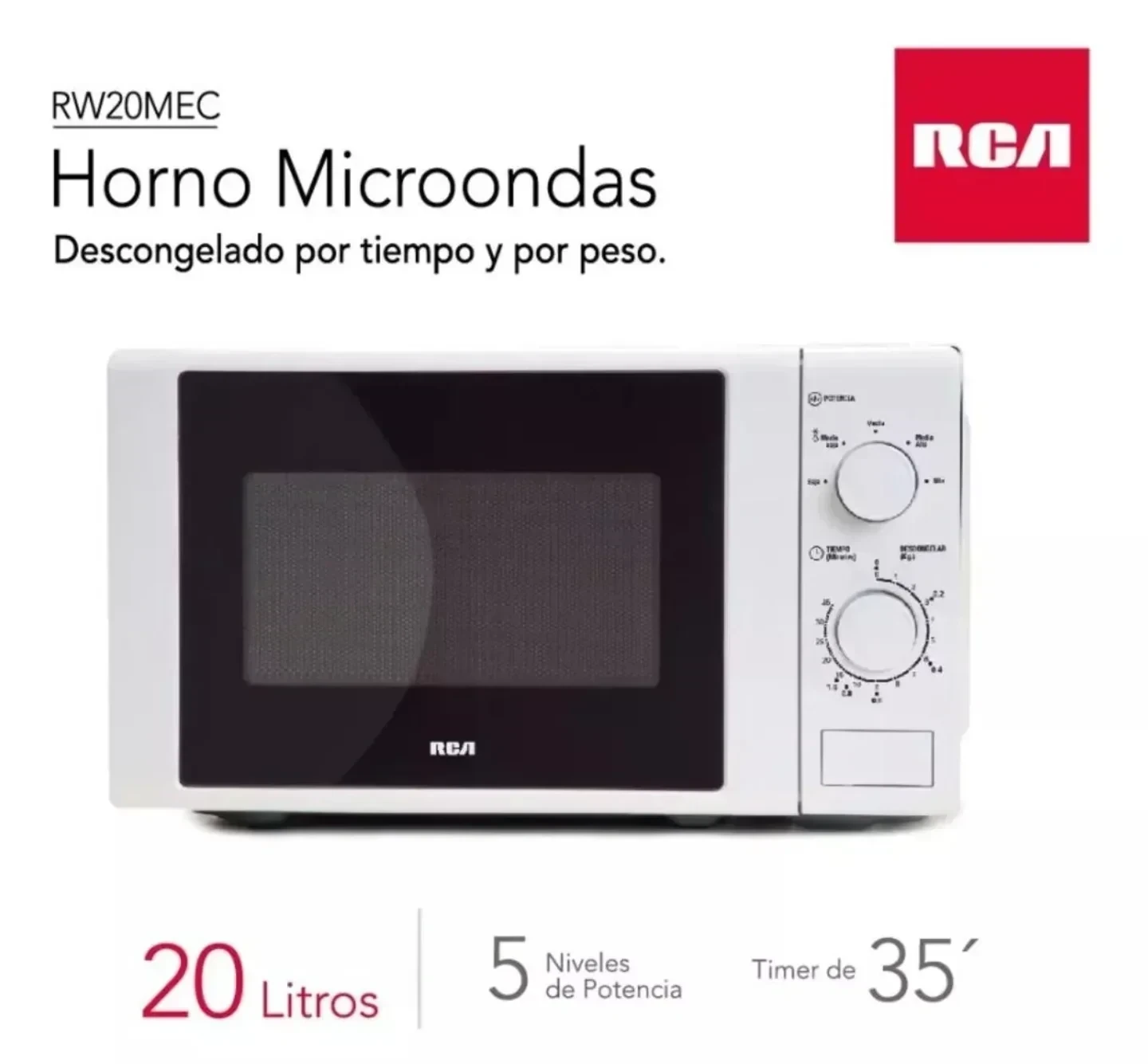 MICROONDAS ROTATIVO RCA 20LTS BLANCO
