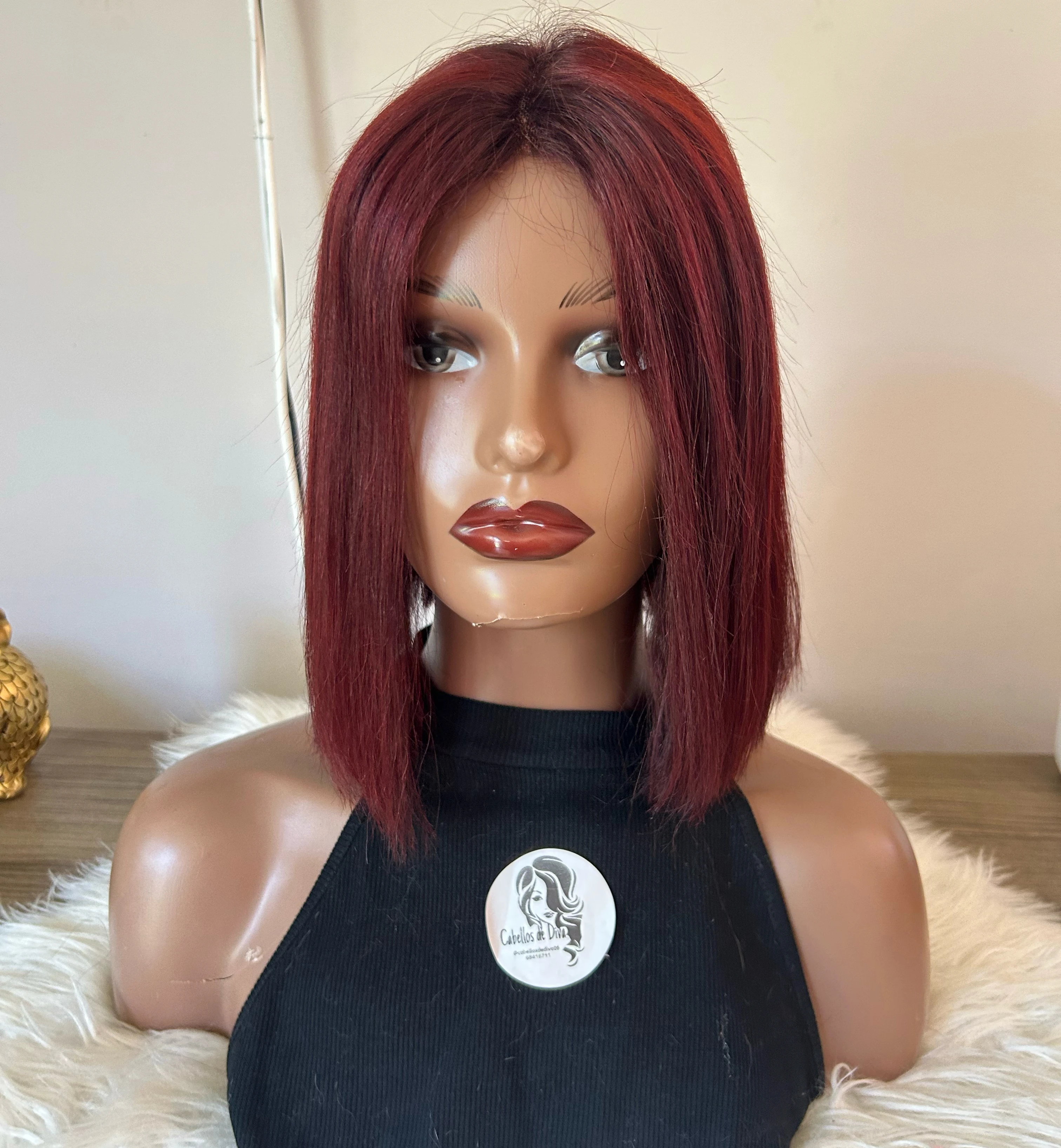 Peluca bob 10ñ Pulgadas borgoña frontal 13x4
