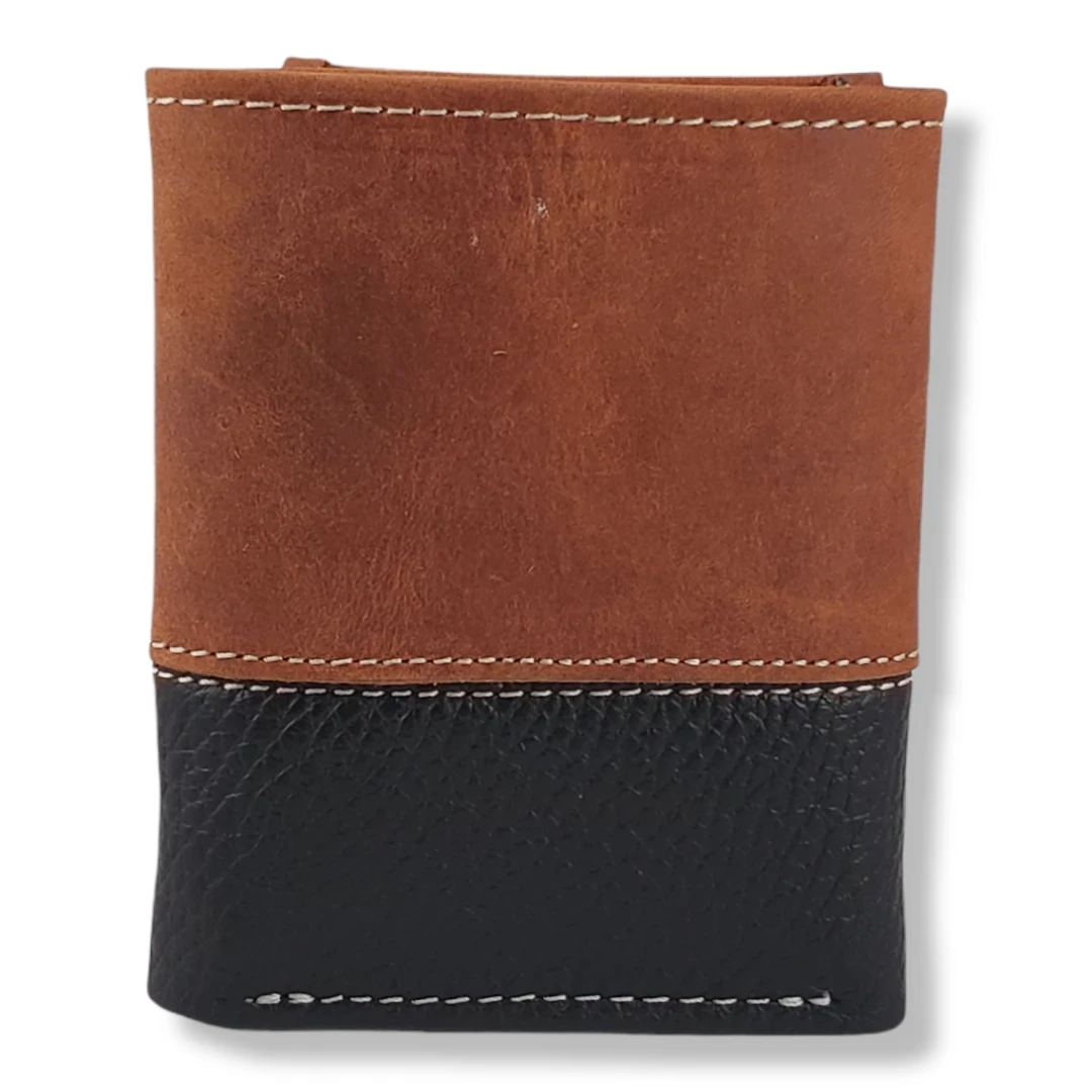 Billetera trifolio cuero cafe crazy y negro 