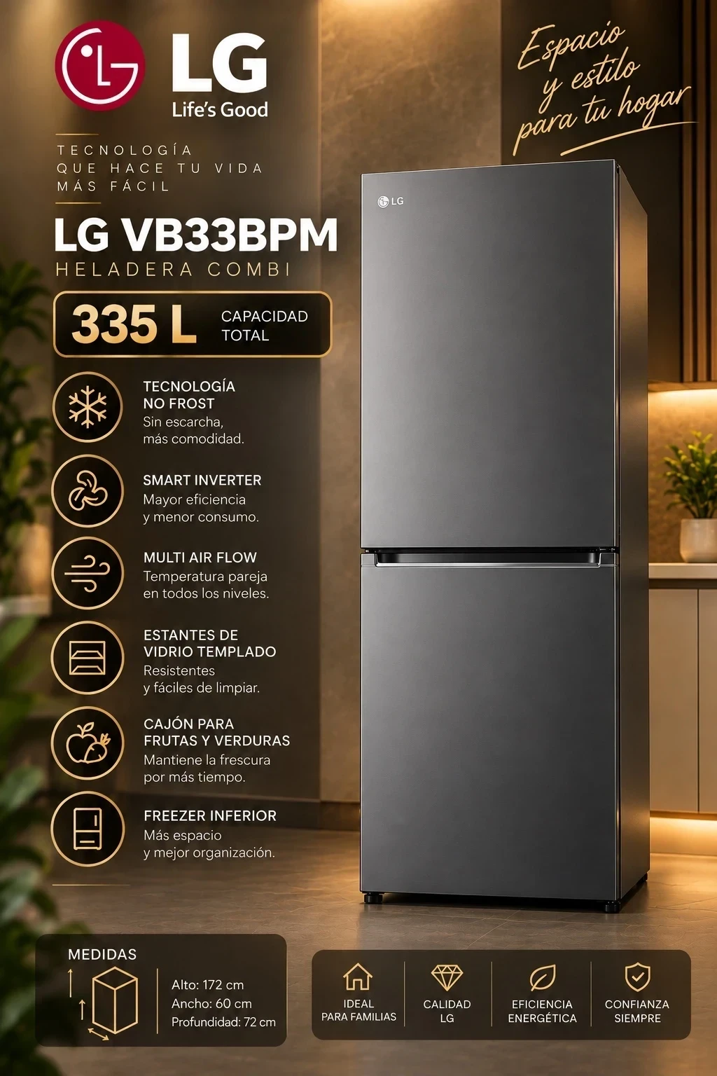 HELADERA COMBI LG 335L NO FROST INVERTER SILVER CONSULTAR DISPONIBILIDAD CON EL VENDEDOR 