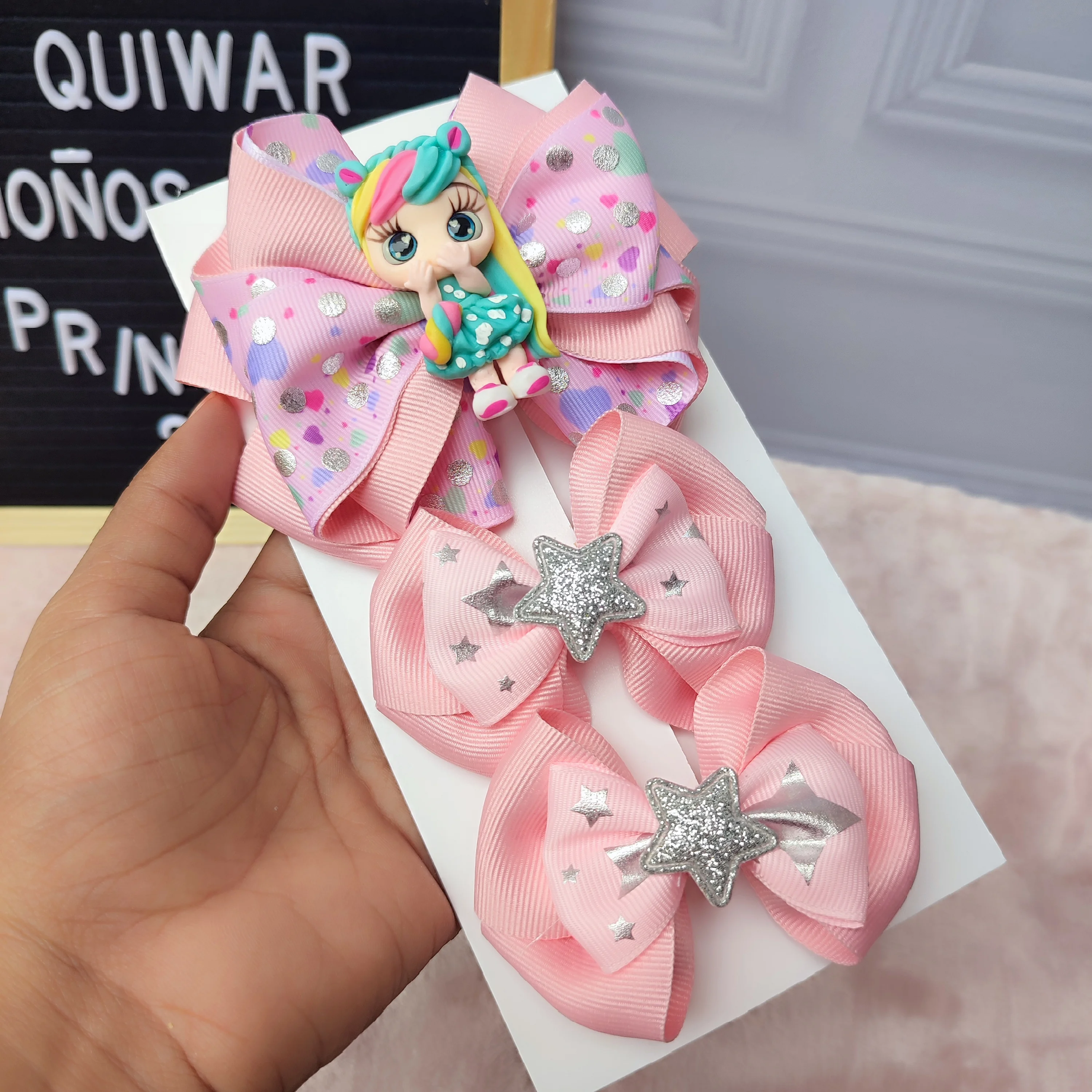 Set Isabella Rosado Aplique Unicornio con estrellas