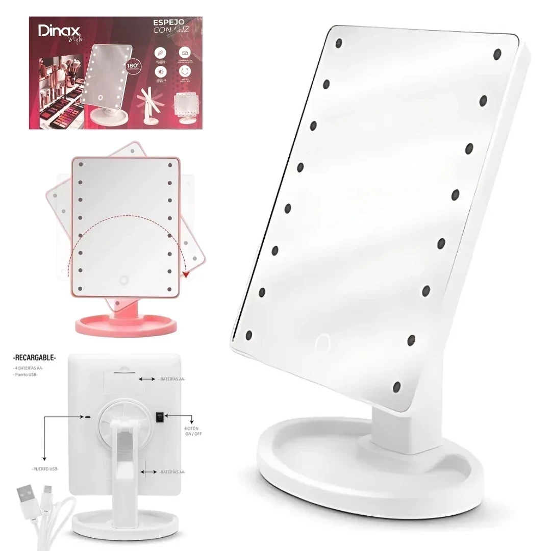 Espejo Maquillaje DINAX, Rectangular De Mesa Con Luz Led Táctil Dinax