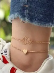 Par de anklets corazón y flor de loto