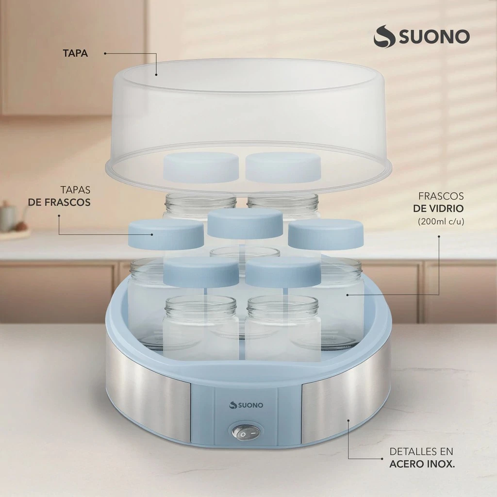 Yogurtera basica Suono 7 vasos de vidrio Celeste 3