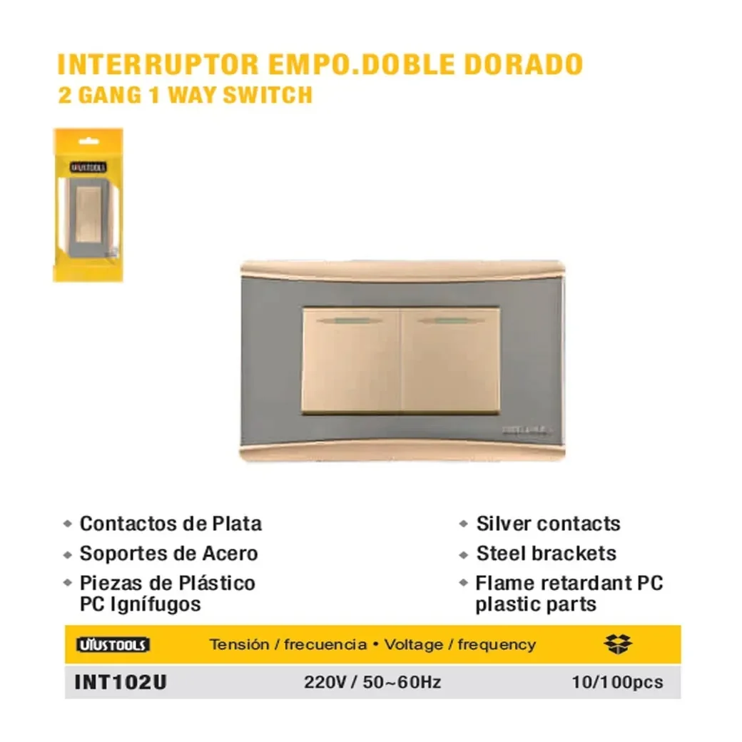 PLACA INTERRUP DOBLE dorado UYUST 220V/60Hz