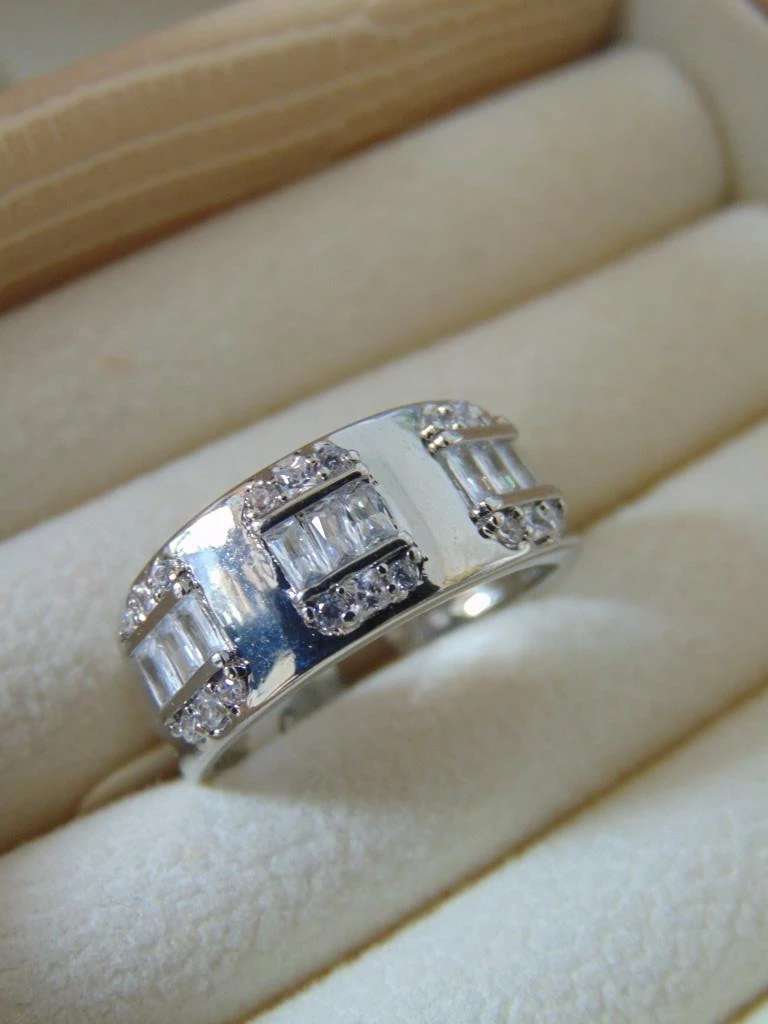 ANILLO ACERO PLATE GRUESO BAGUET LISO 2
