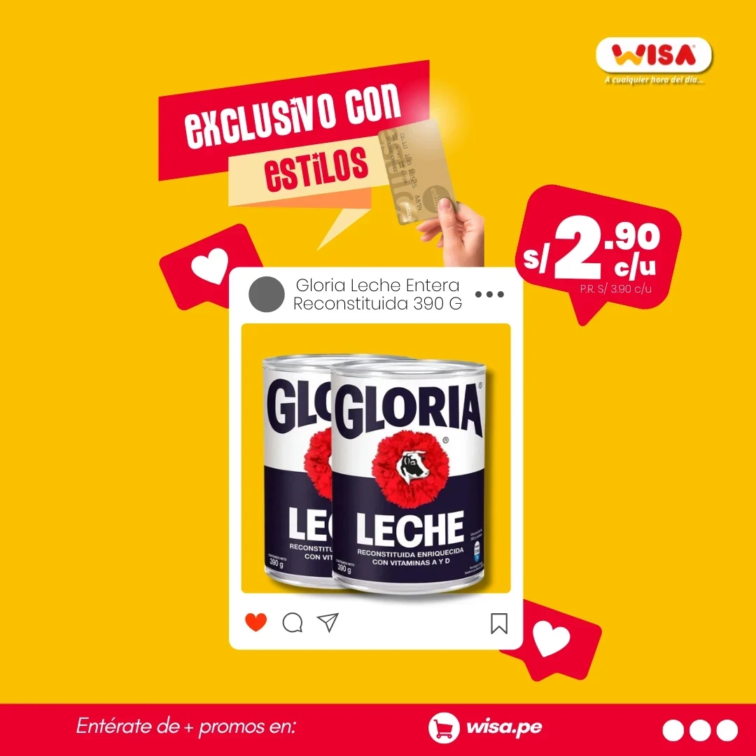 Leche Gloria Azul Entera Reconstituida 390 G