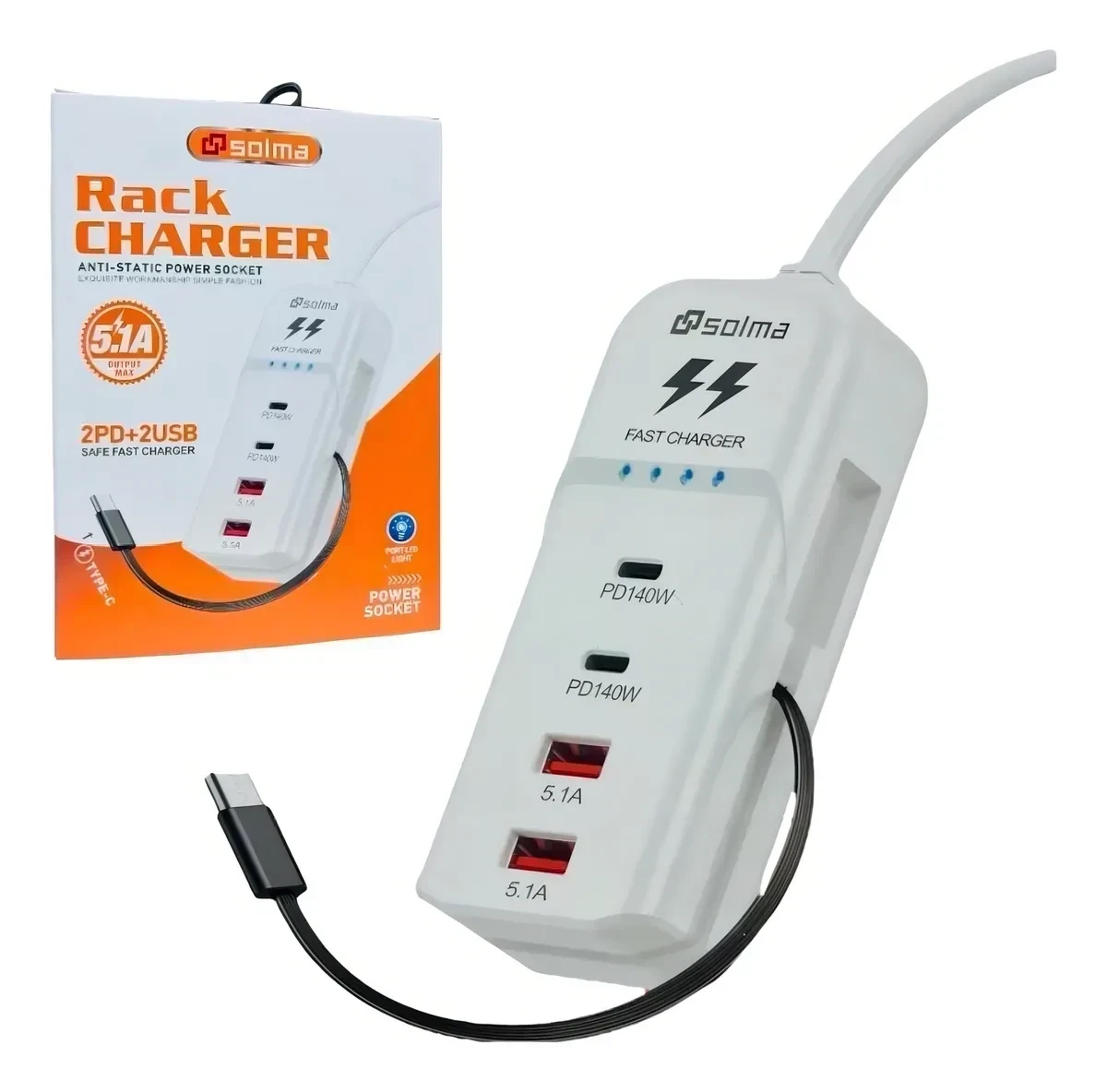 Cargador 140w 4 Puertos Usb-a Y Usb-c Carga Rápida 3