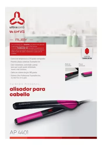 Planchita De Pelo Ultracomb Ruby Ap-4401 Tourmaline Ion 210º