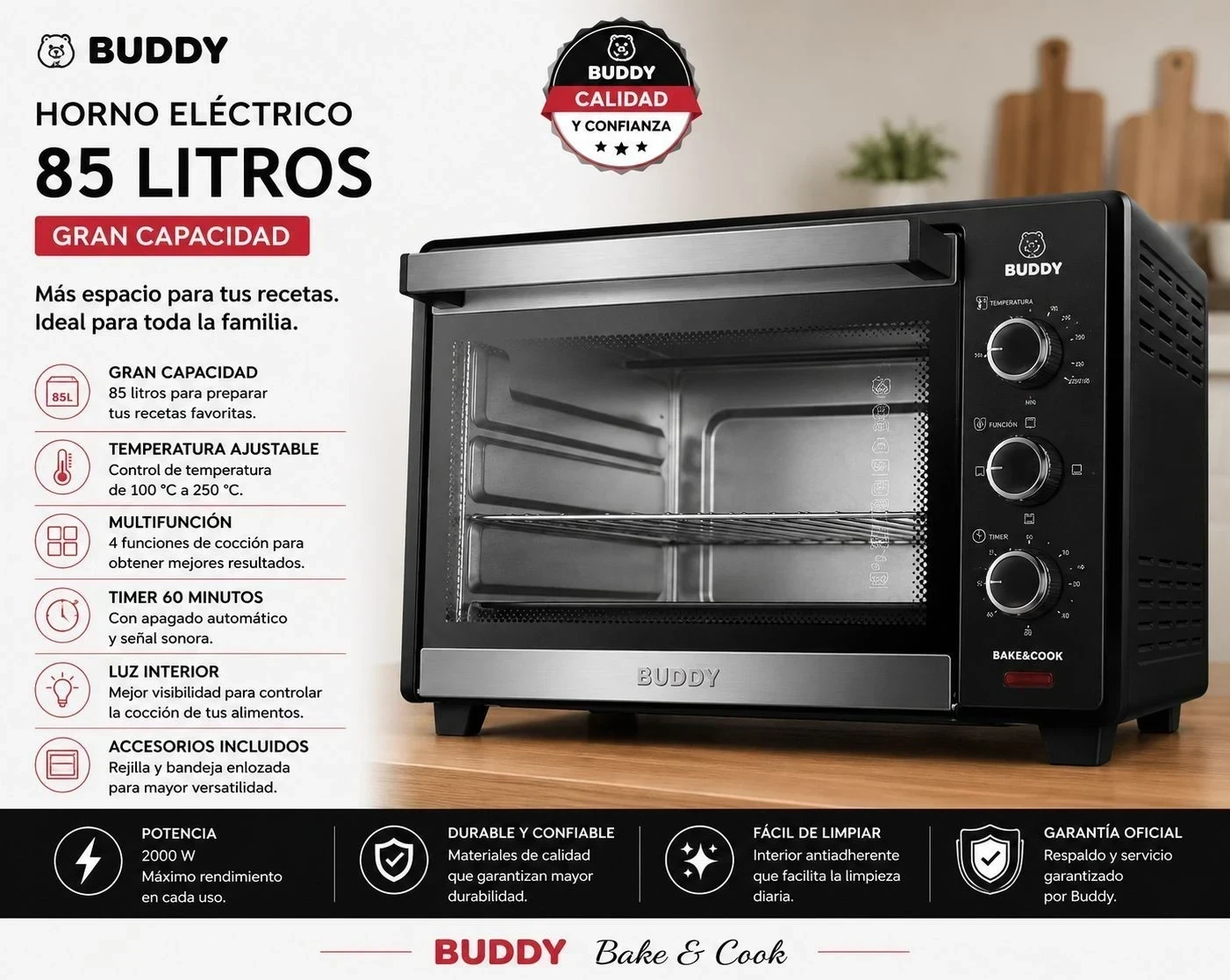 HORNO ELÉCTRICO BUDDY 85 LTS*