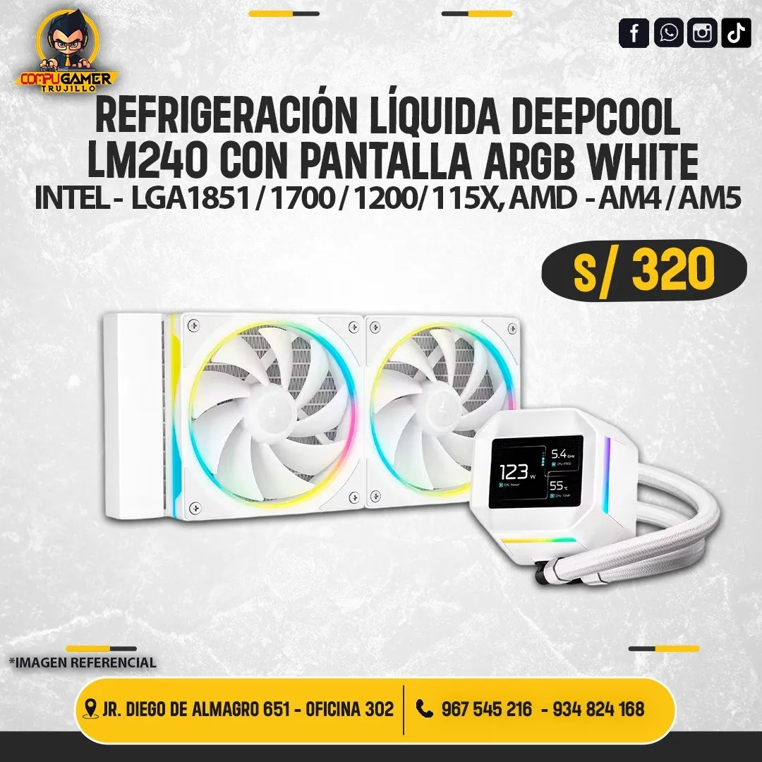 REFRIGERACIÓN LÍQUIDA DEEPCOOL LM240 CON PANTALLA ARGB WHITE