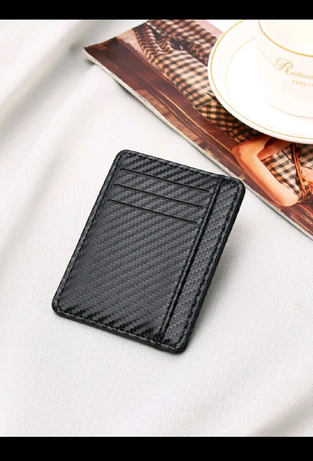 Tarjetero Ultra Delgado para Caballero - Cartera Minimalista en Poliuretano con Textura Fibra de Carbono