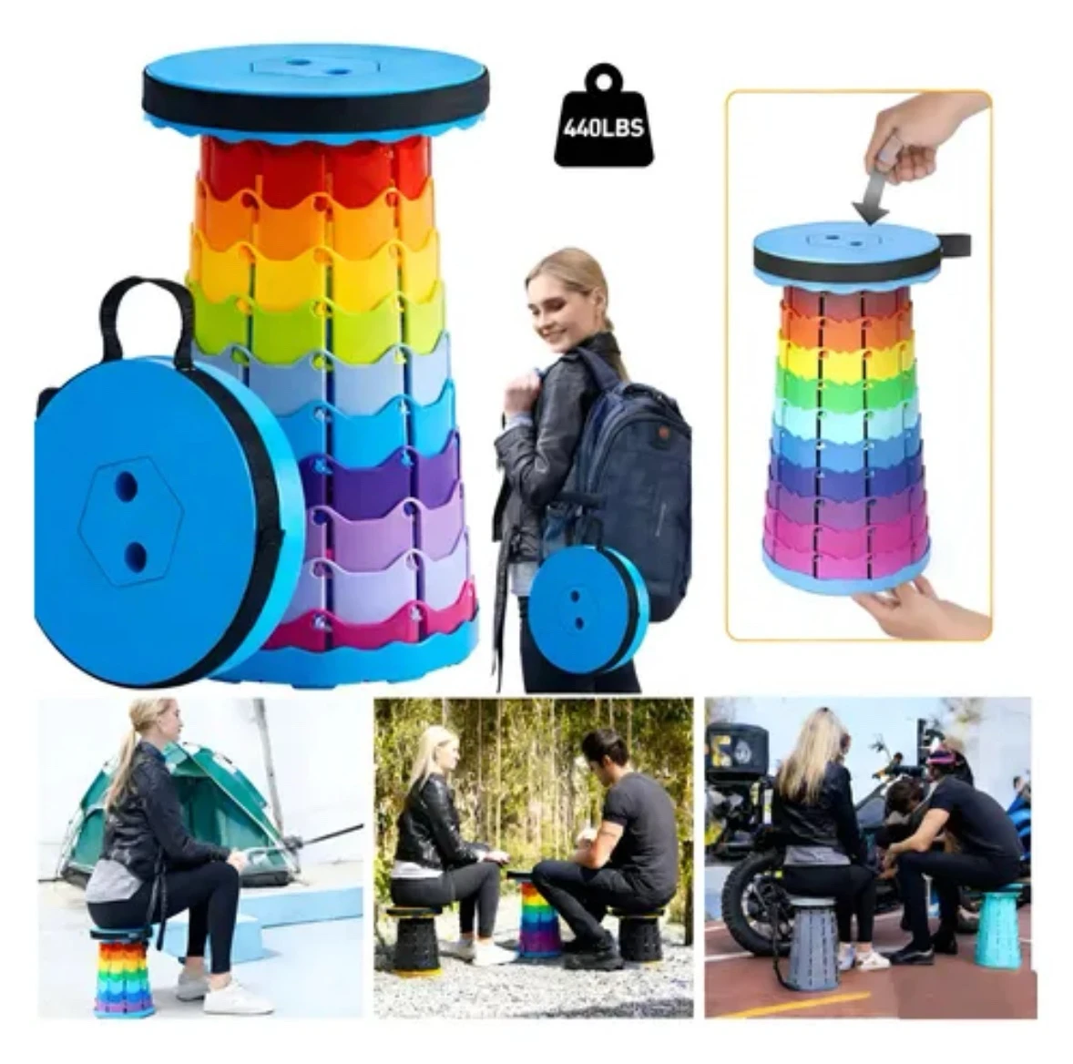 Banco telescopico pegable portatil multiusos arcoiris