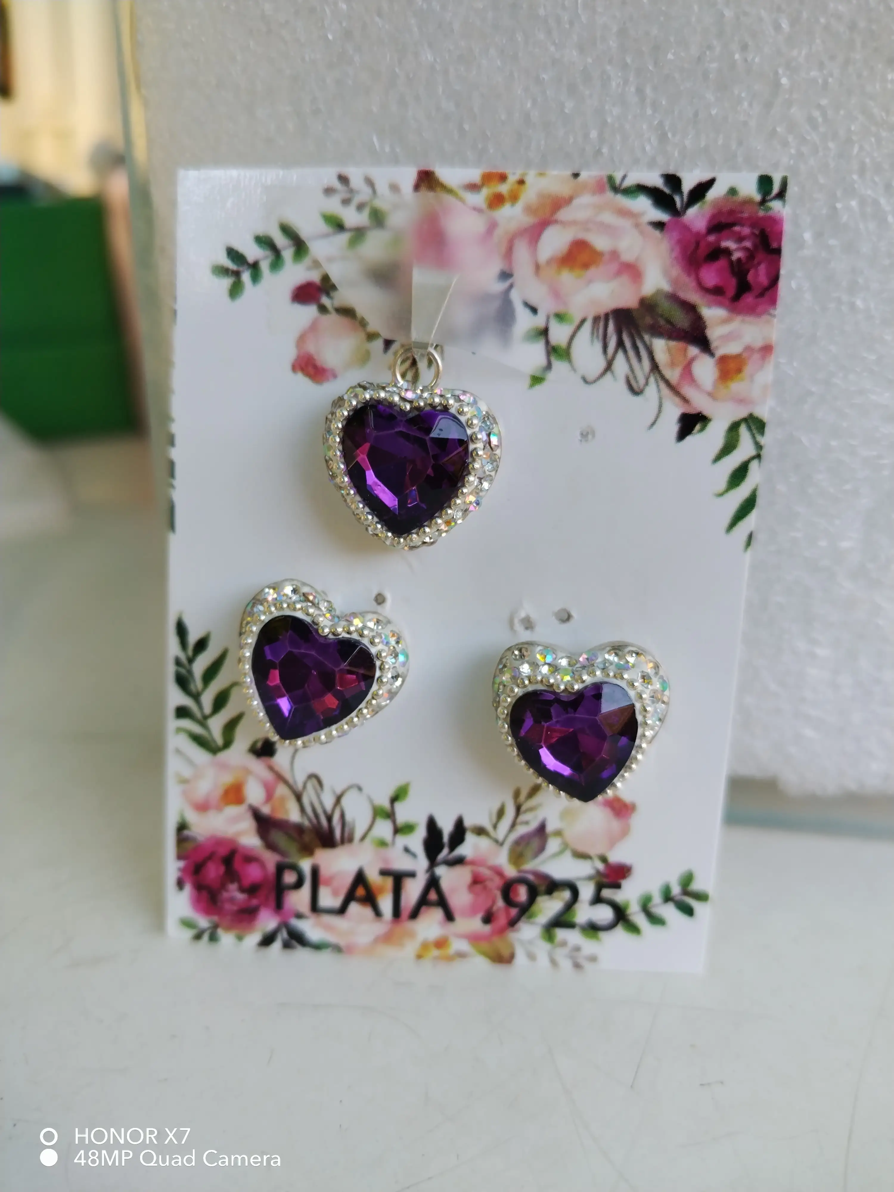 💜 Set de corazones morados plata