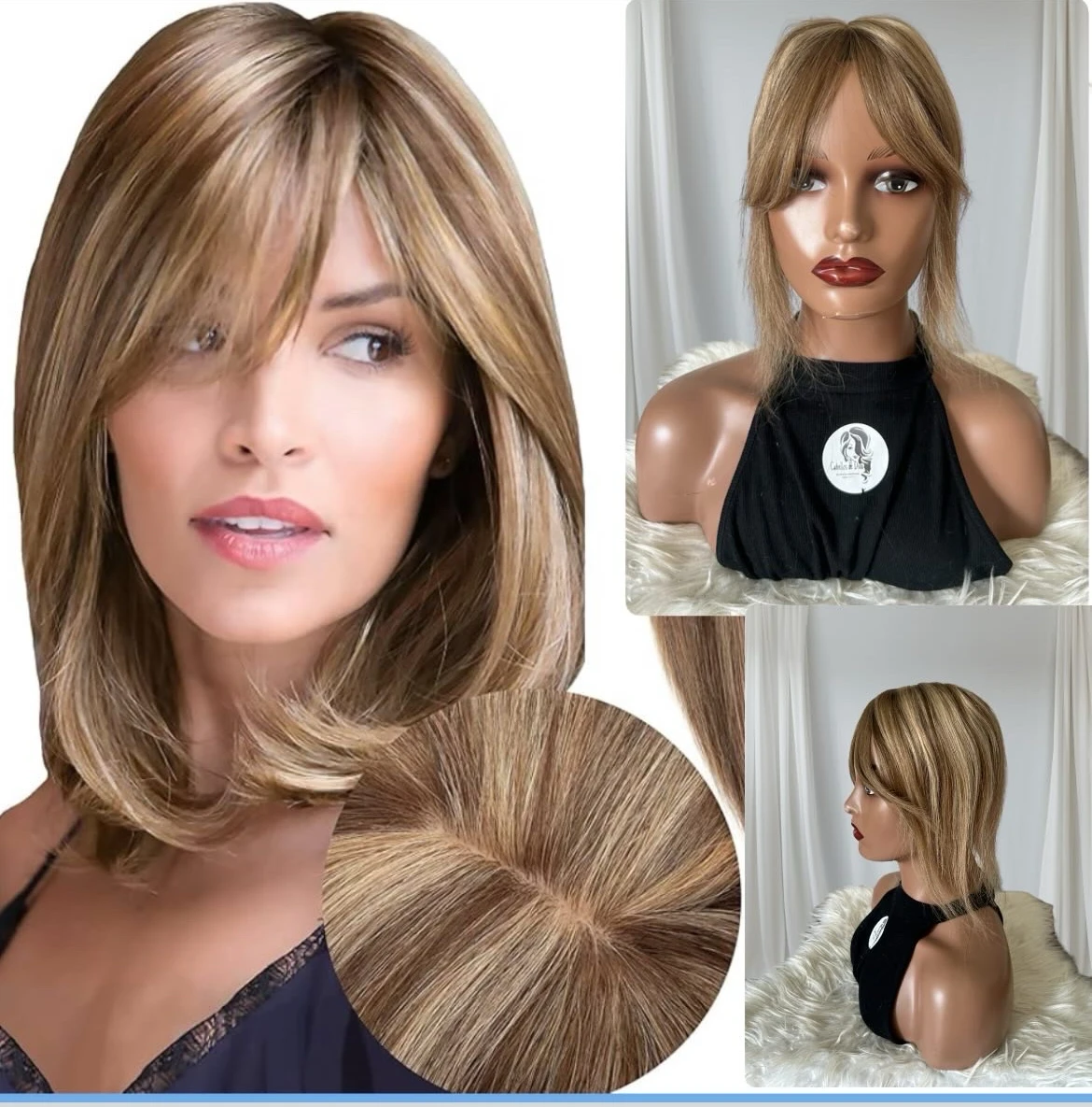 Toppers de cabello humano real, 12 pulgadas, 100% cabello humano para cabello fino, uso diario, 