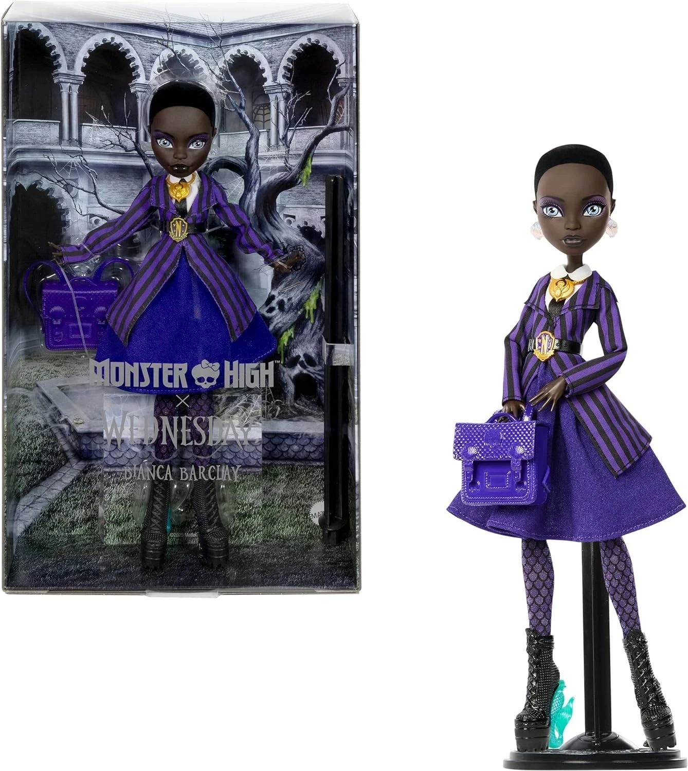 Monster High x Muñeca Wednesday y accesorios, Bianca Barclay Coleccionable en Uniforme de la Academia