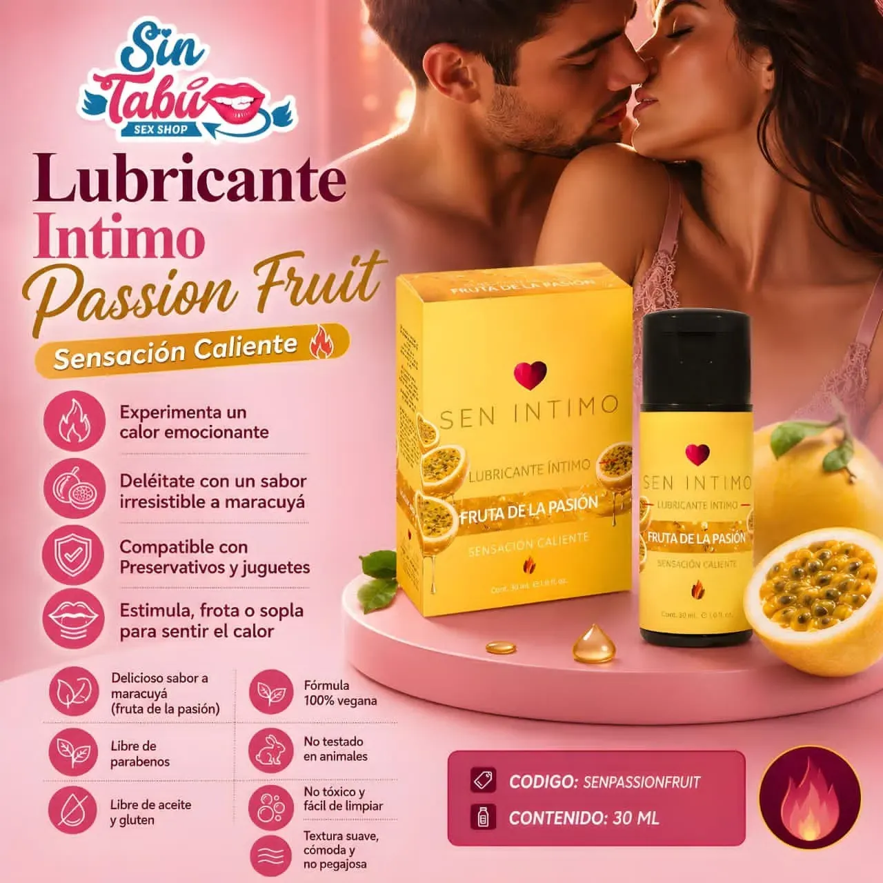 LUBRICANTE ÍNTIMO SENSACIÓN CALIENTE PASSION FRUIT 