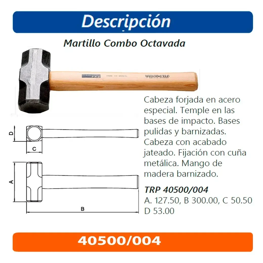 COMBO M/MADERA MAZO CUAD. TRM 4 LB PRO 