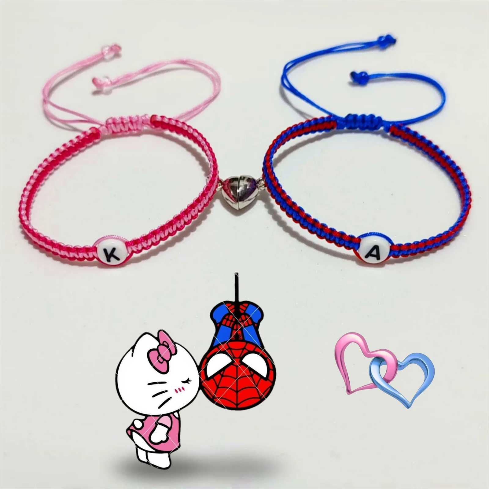Dúo Pulseras con Iniciales de Hello Kitty y Spiderman